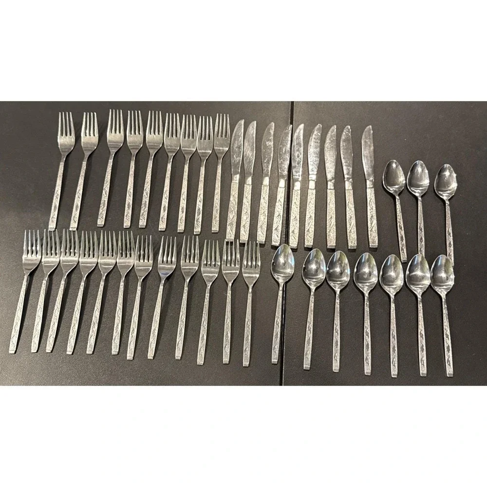 Carlton Stainless CAS2 Textured Leaves Korea 40 Piece Set Variety Teaspoon Fork